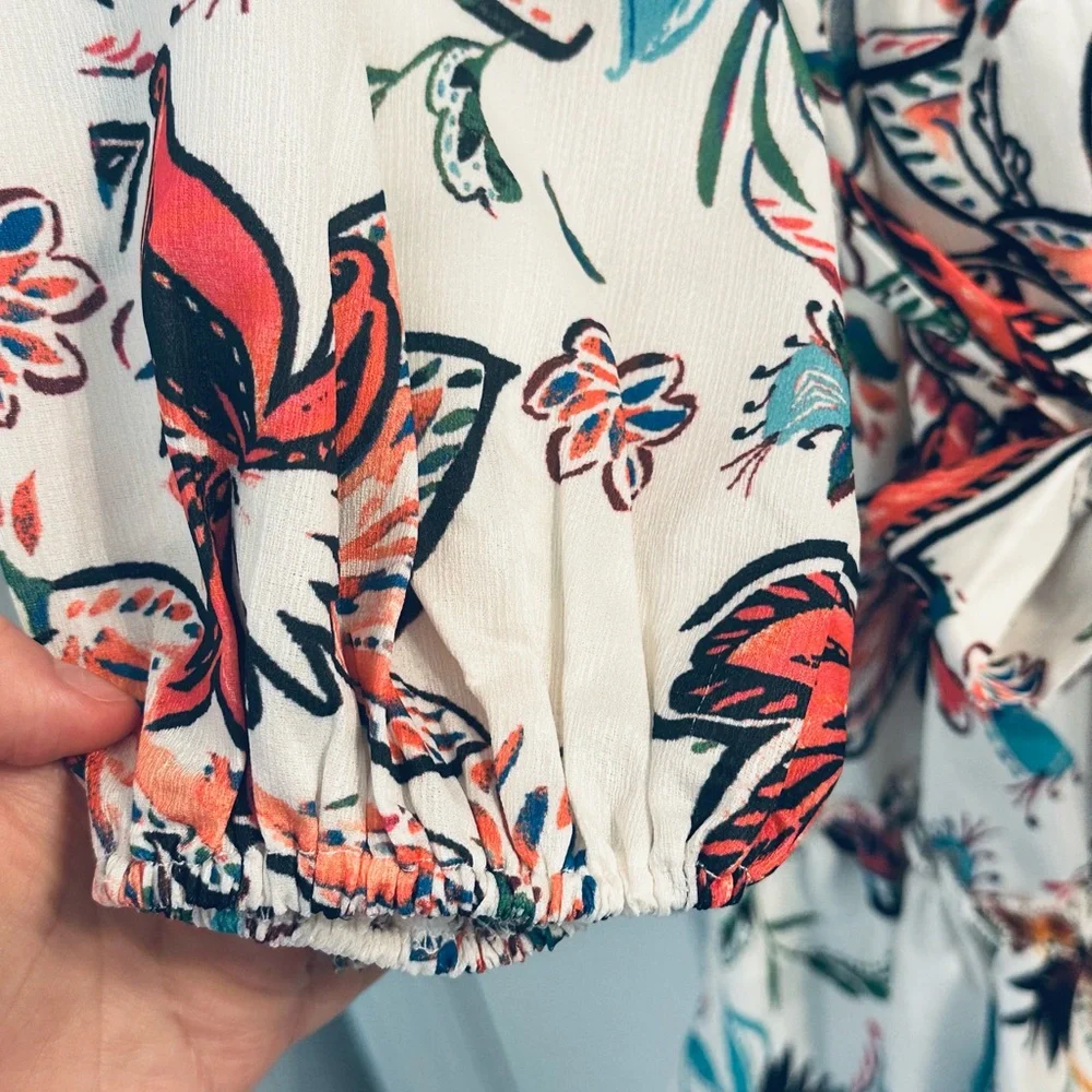 NWT Baltic Born white floral mini dress and ruffle hem w 3/4 puff sleeves - Picture 16 of 17